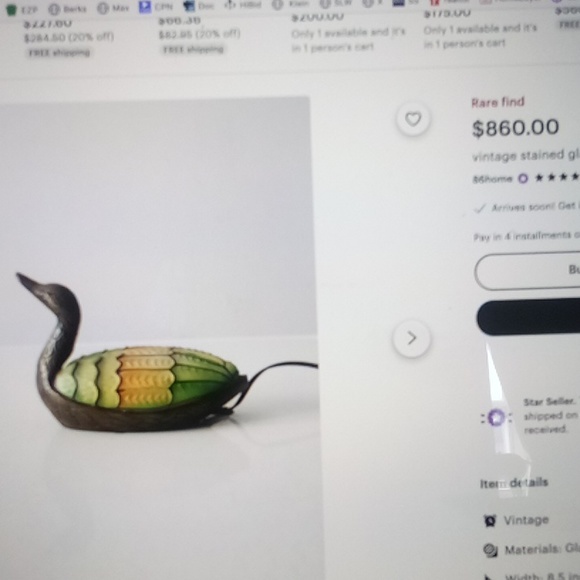 Duck of brass & stained glass accent lamp VTG 10" in working order. - Picture 11 of 12